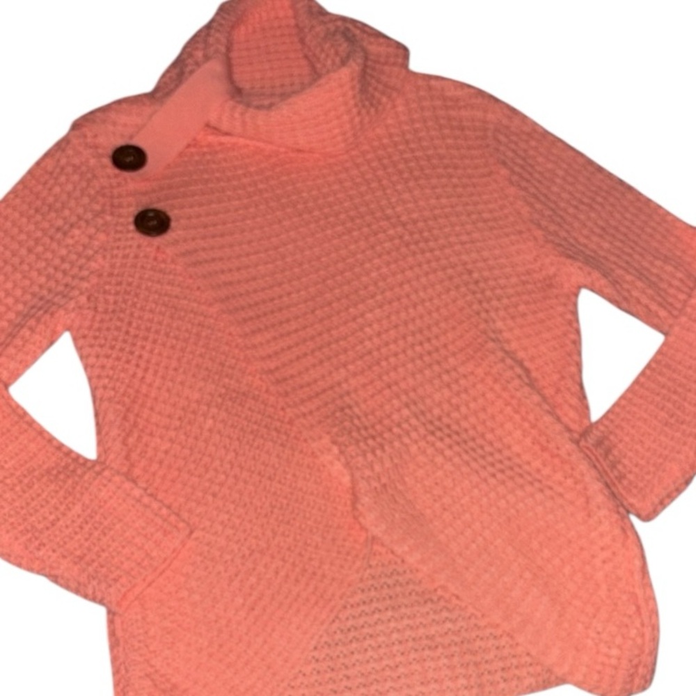 Zenana Turtleneck Waffle Crossover Button Sweater, P2P:20.5”, L:28”, NWT-Coral - Picture 2 of 16